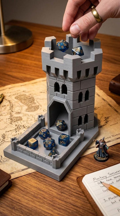 Tour et plateau à dés médiévaux | Accessoire de jeu D&D, MTG, Daggerheart